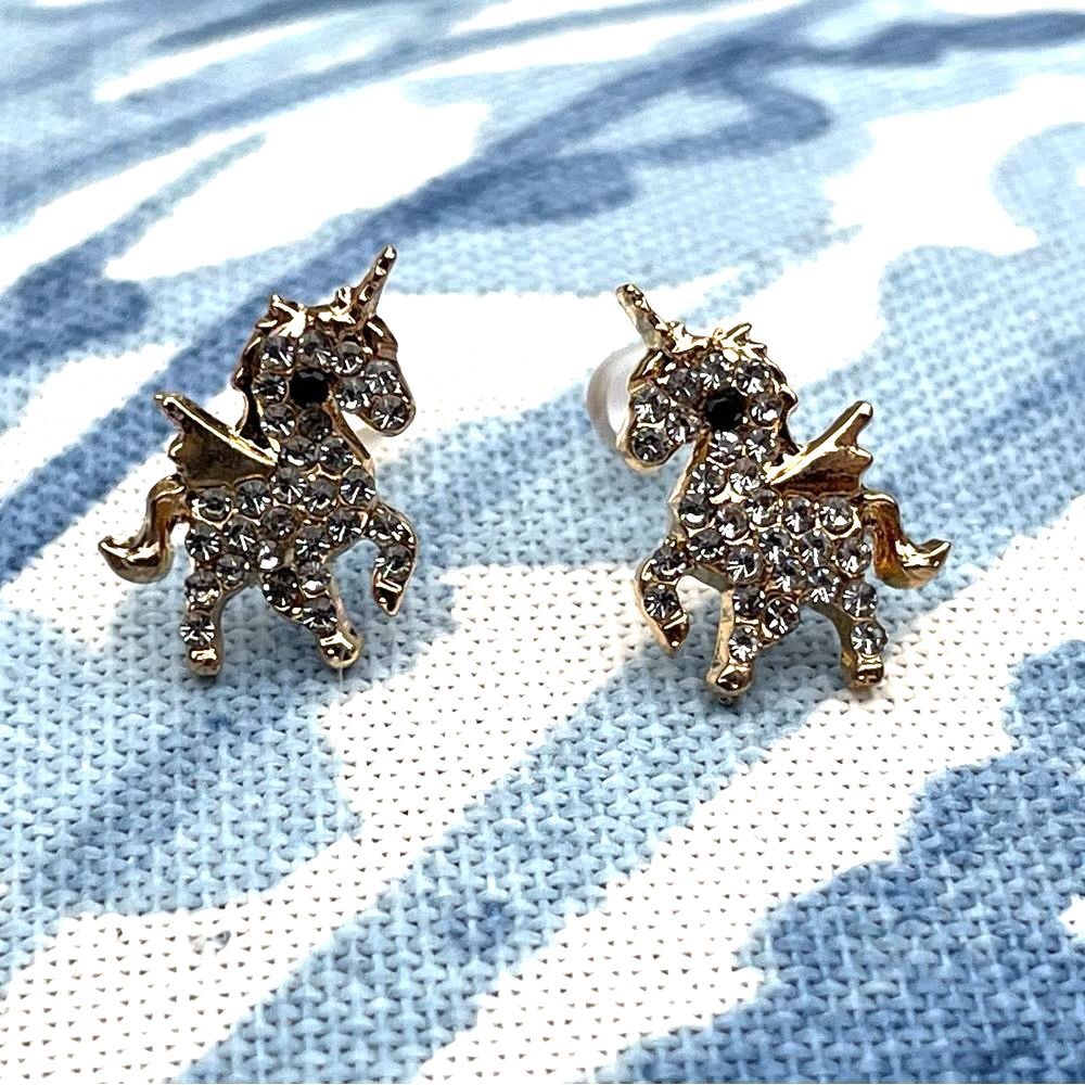 Unicorn sparkle magical earrings rhinestones gold white silver girls women spark